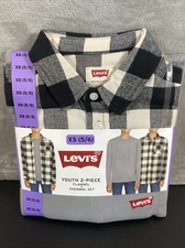 Levi's Youth Flannel Thermal 2-Piece Set Black White XS 5/6