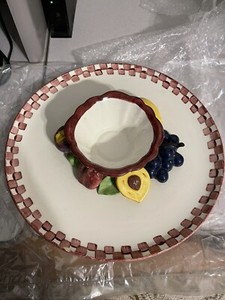 Vintage CALI POTTERY Round Vegetable Chip & Dip 14 Inch Serving Platter