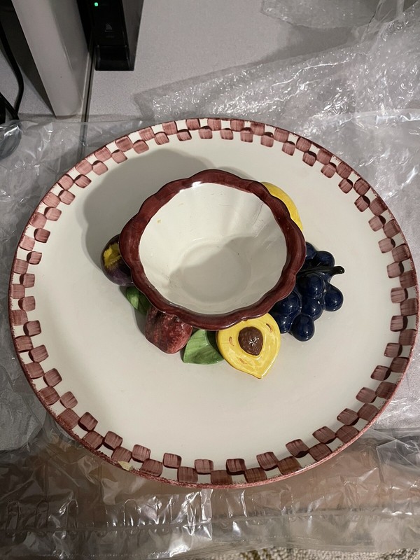 Vintage CALI POTTERY Round Vegetable Chip & Dip 14 Inch Serving Platter