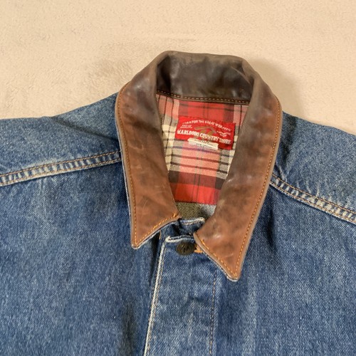 Giacca denim vintage anni 90 Marlboro Country Store collo pelle taglia large - Foto 3 di 15
