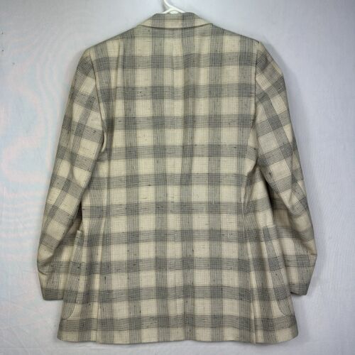 Vintage Pierre Cardin Men’s 40L Windowpane Plaid Blazer Ivory Wool Sport Coat - Picture 3 of 9