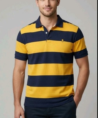 NEW Retro Varsity Rugby Izod Polo Heavyweight Blue Gold Striped Shirt Y2k 2XL