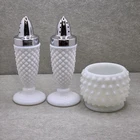 Vtg Hobnail Milk Glass White Salt & Pepper Set & jelly Jam Jar READ