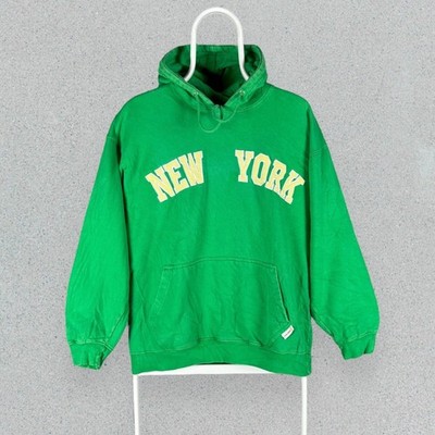 Vintage New York grüner Hoodie bestickt Spruch Herren Small
