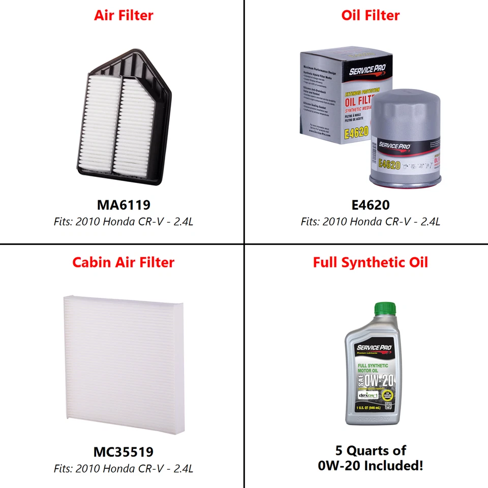 2010 Honda CR-V 2.4L Complete Oil, Air & Cabin Filter Kit (0W-20) Foto 2 de 4