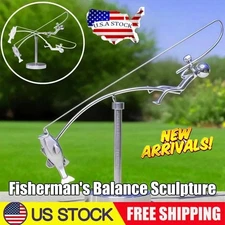 Kinetic Fishing Sculpture, The Fisherman Balancing, Balance Art for Your Space