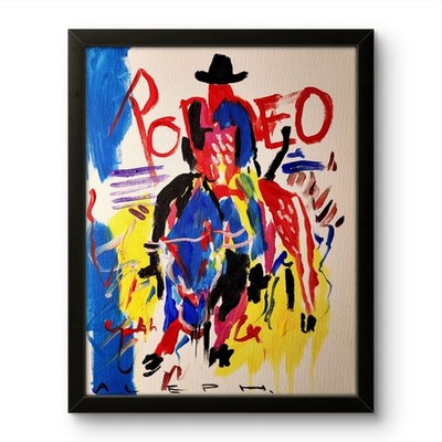 Aleph Original Art Rodeo 14x11 Figurative  Expressionist Art Painting Canvas