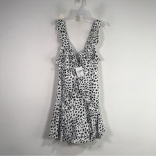 Forever 21 Ruffle V-Neck Spotted Dress, Women's Size L - White/Black