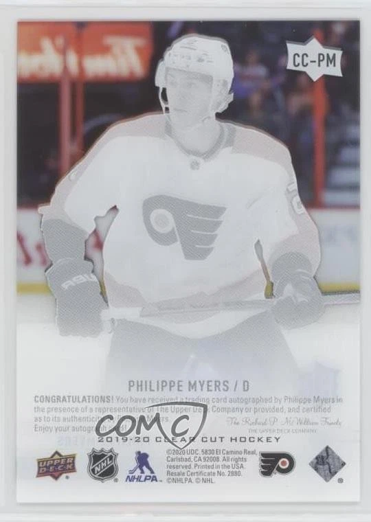 2019-20 Upper Deck Clear Cut Rookies Philippe Myers #CC-PM Rookie Auto RC - Image 2 of 3
