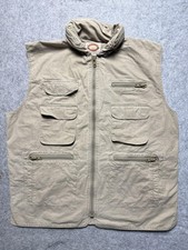 Banana Republic Vest Mens XL Khaki Safari Travel Utility Multi Pocket Hood Field