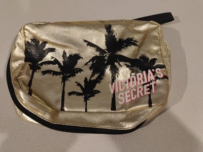 Victoria's Secret Gold Hanging Makeup Bag Palm Tree Design Zipper Pockets