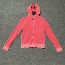 Vtg Juicy Couture Hoodie Womens Medium Pink Velour Bling Y2k Hooded Track Sweats