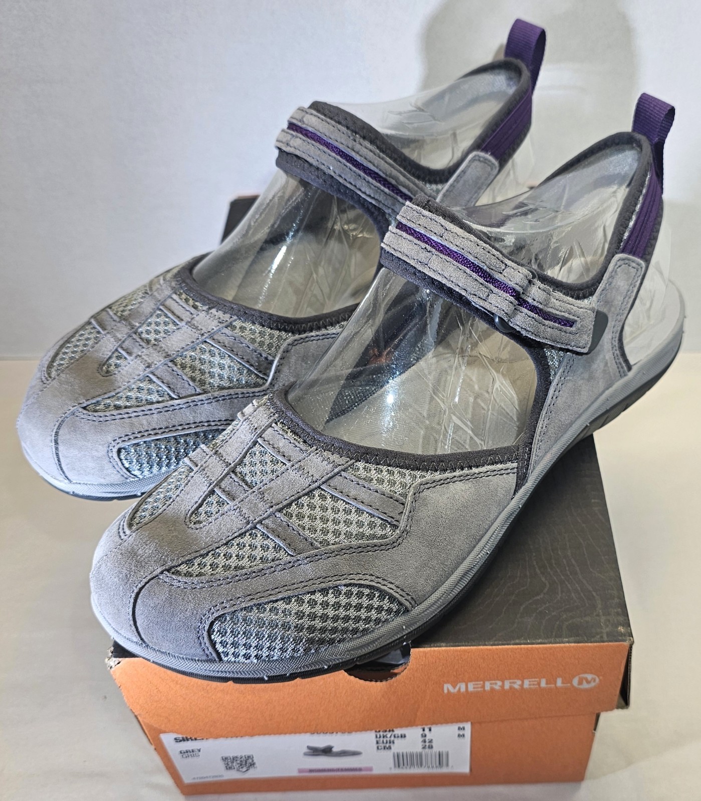 Merrell sandali donna grigio viola nero sirena 2 avvolgenti gancio e passante scamosciati taglia 11M