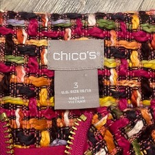 Chicos Woven Career Tweed Colorful Zip Up Blazer Jacket Size 16/18