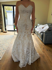Ivory Strapless Lace Mermaid & Trumpet Wedding Dress with Train Size 10