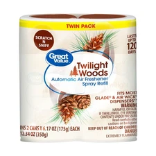Great Value Automatic Air Freshener Spray Refill, Twilight Woods, 2 pieces