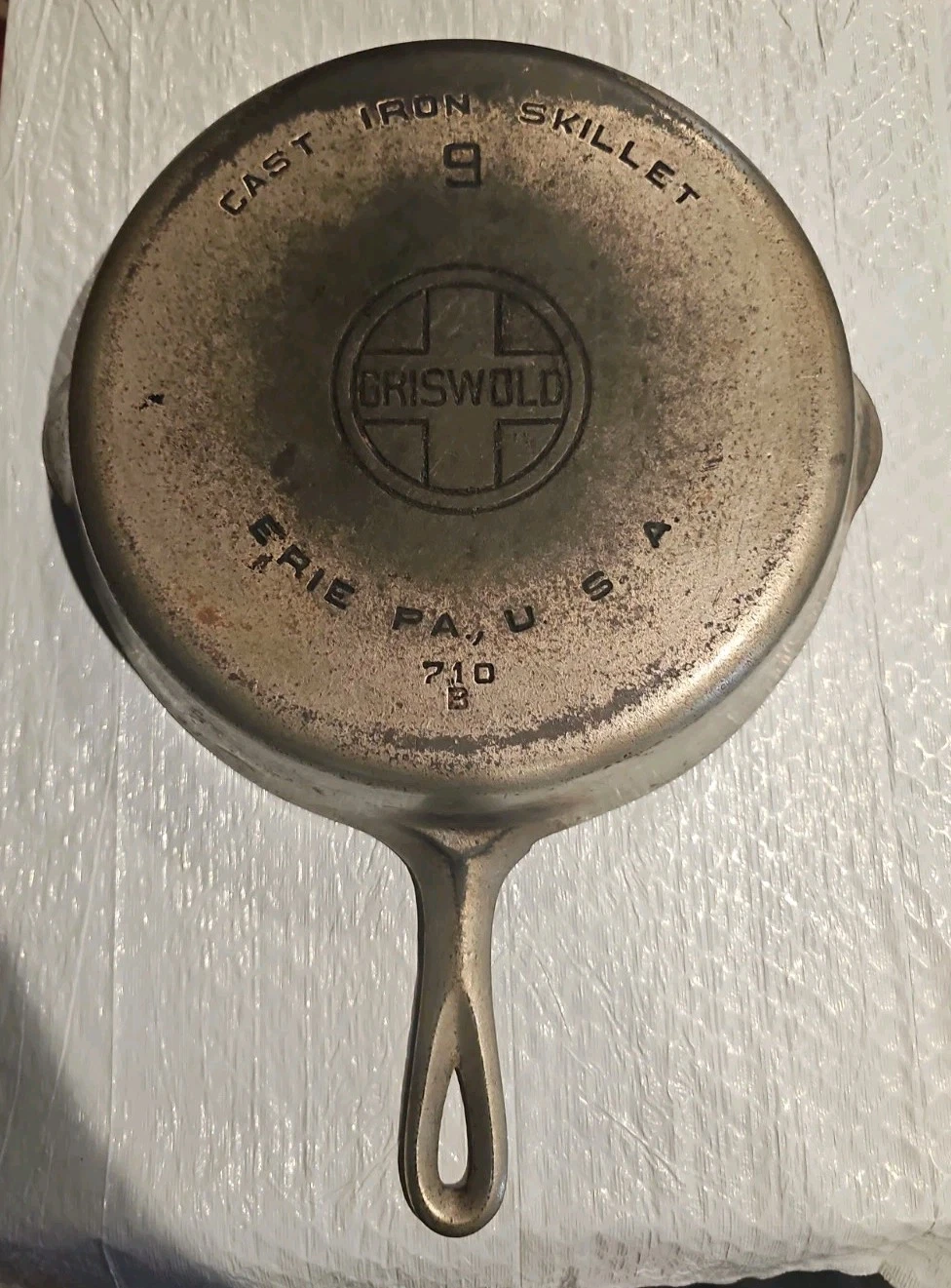 Vintage Antique Griswold 9 Cast Iron Skillet 710B Nickel Plated Large Block Logo