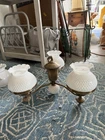 Vintage Hobnail brass chandelier white milk glass shades