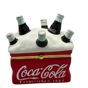 Coca-Cola Ceramic Trinket Box Shaped Like Cooler With Bottles