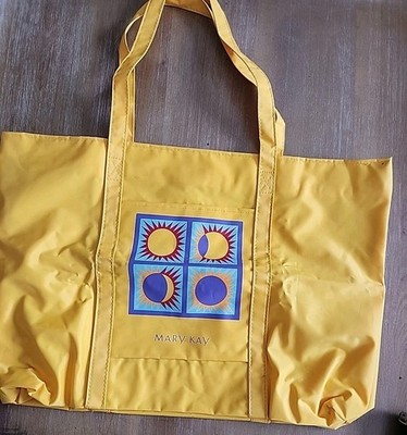 Mary Kay Travel Tote Large Yellow Sun Solar Eclipse Vinyl Beach Bag Zipper 