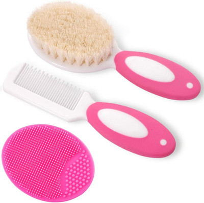 Baby Hair Brush Comb Set Soft Goat Bristles Cradle Cap Newborn Toddler Gift Red
