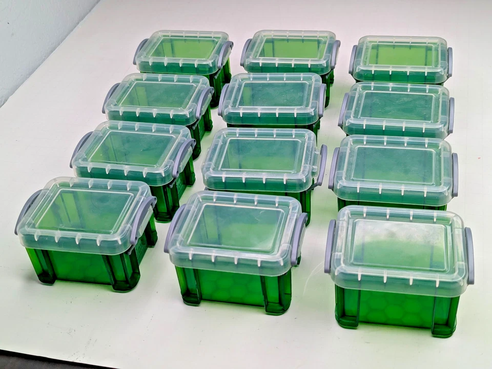 Set of 12 Really Useful Boxes Green 0.14 Liter Snap Lid Storage Container Tiny - Image 2 of 4