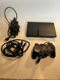 Sony PS2 PlayStation 2 Slim Console Tested Working W/ Controller Cables Plug In