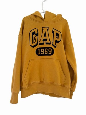 Gap Kids Hoodie Youth Medium Mustard Yellow 1969 Logo Pullover Sweatshirt Boy