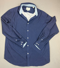 Men's Slim Fit Dress Shirt Blue Geometric Pattern Medium Long Sleeve Button Up
