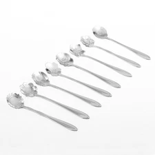 8PCS Stainless Steel Tableware Creative Flower-Shaped Spoon Set Silver