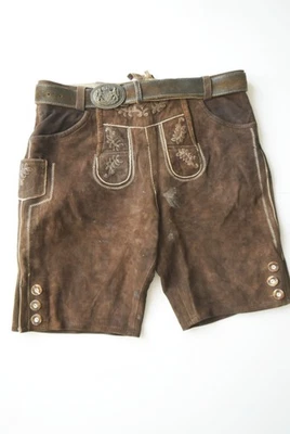 Kurz Lederhose Second Hand Bayern Wappen Gürtel weich Ziegenvelour Leder Gr.50 - Bild 1 von 4
