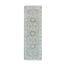 2'9"x8'4" Blue 250 KPSI Soft Wool Hand Knotted Nain Design Runner Rug R90030