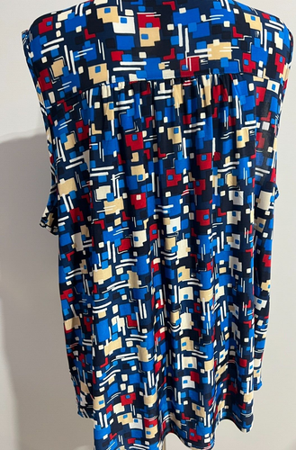 Cocomo Damen 3X blau rot Multi Top Shirt Biesen V-Ausschnitt flüssiger Strick ärmellos - Bild 4 von 6