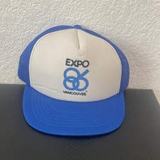 Vintage Expo 86 Vancouver Blue White Front Snapback Trucker Hat Cap