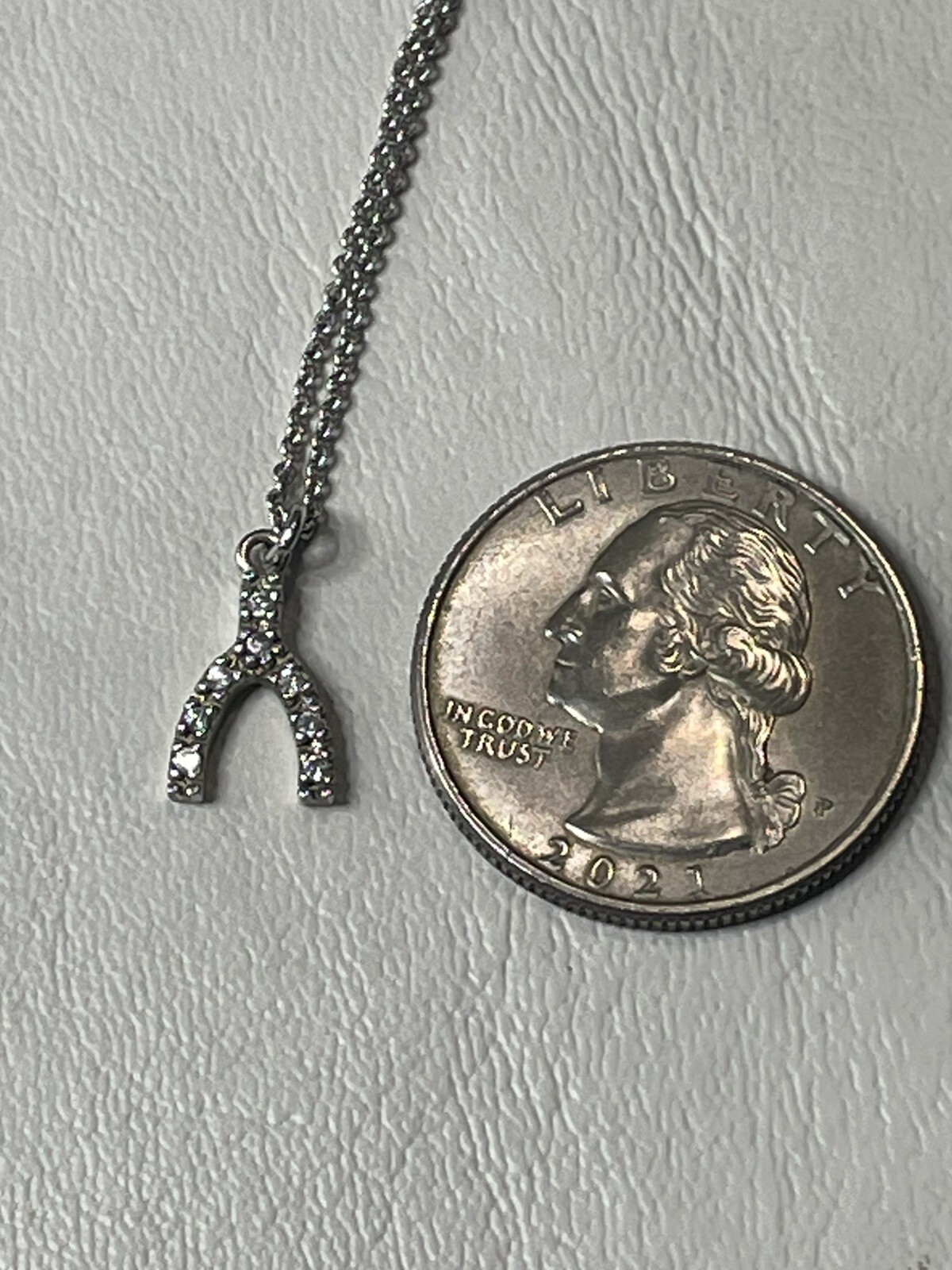 FAS 925 STERLING SILVER CZ WISHBONE NECKLACE 20" WISHES DO COME TRUE