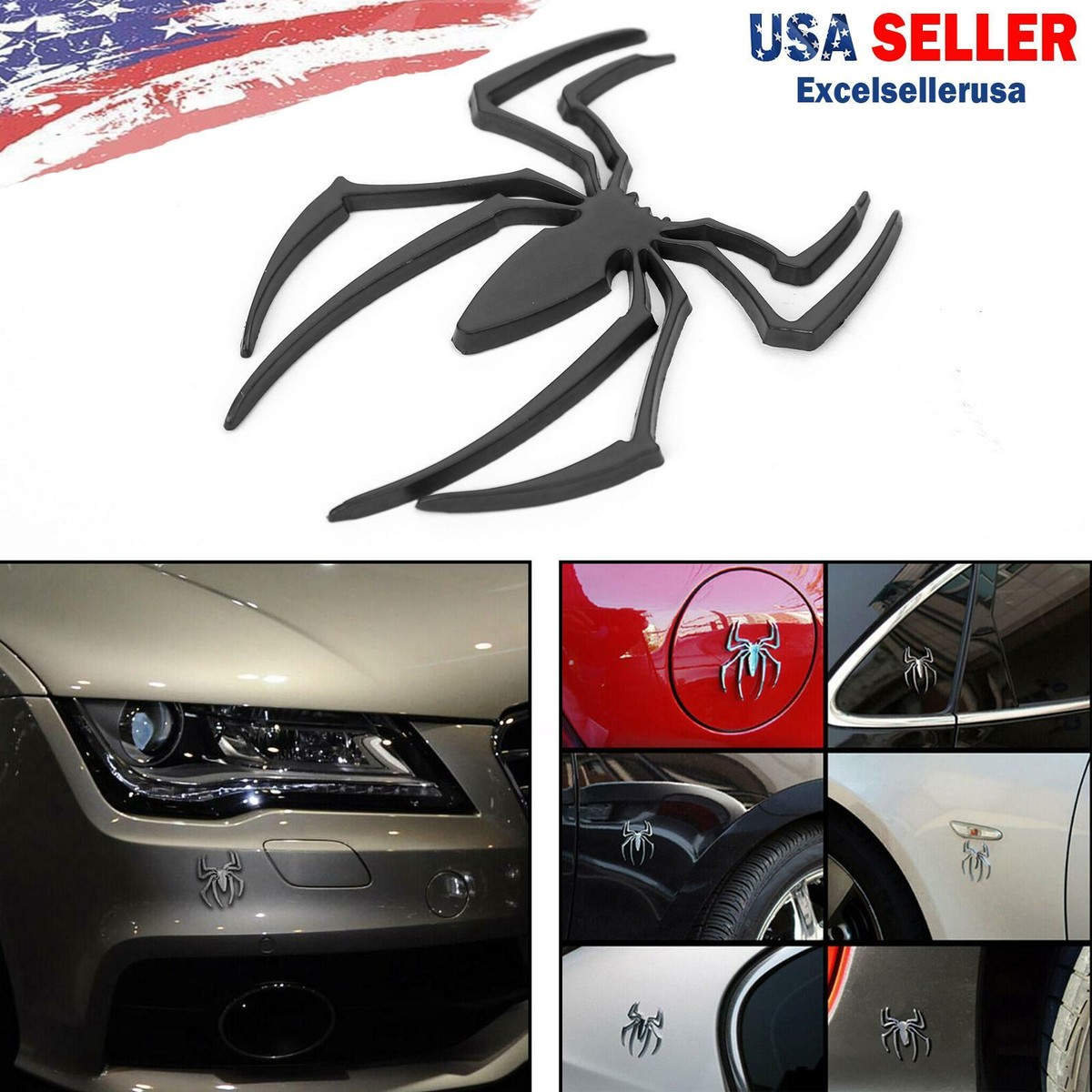 Black Logo Car Sticker Metal Badge Emblem Spider Shape 3D Car