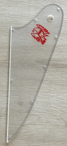 For Gibson Firebird Style Guitar Pickguard Red Logo 1 Ply Clear Transparent