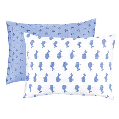 Hudson Baby Infant Boy Cotton Toddler Pillow Case, Blue Whale, One Size