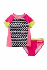 Limeapple Little Girl's 4 2 Rash Guard Swimsuit Tankini Pink Black Chevron