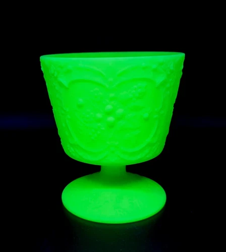 Fenton Lime Custard Wild Strawberry Compote Bowl Planter Vase GLOWS 6½x5¾"