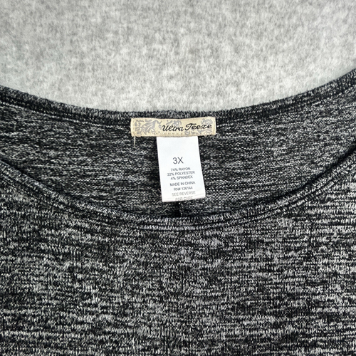 Ultra Teeze Blouse Womens 3X Black Gray Heather Dolman Sleeve Soft Hi-Lo Stretch - Picture 3 of 9
