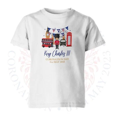 PRINT MANIACS King Charles Coronation T-Shirt London Union Jack Crown Herren Damen Kinder Tshirt