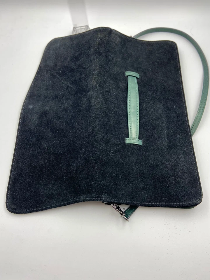 Ladies' leather and suede baguette handbag | Women's Vintage 1980s black bag - Imagem 4 de 4