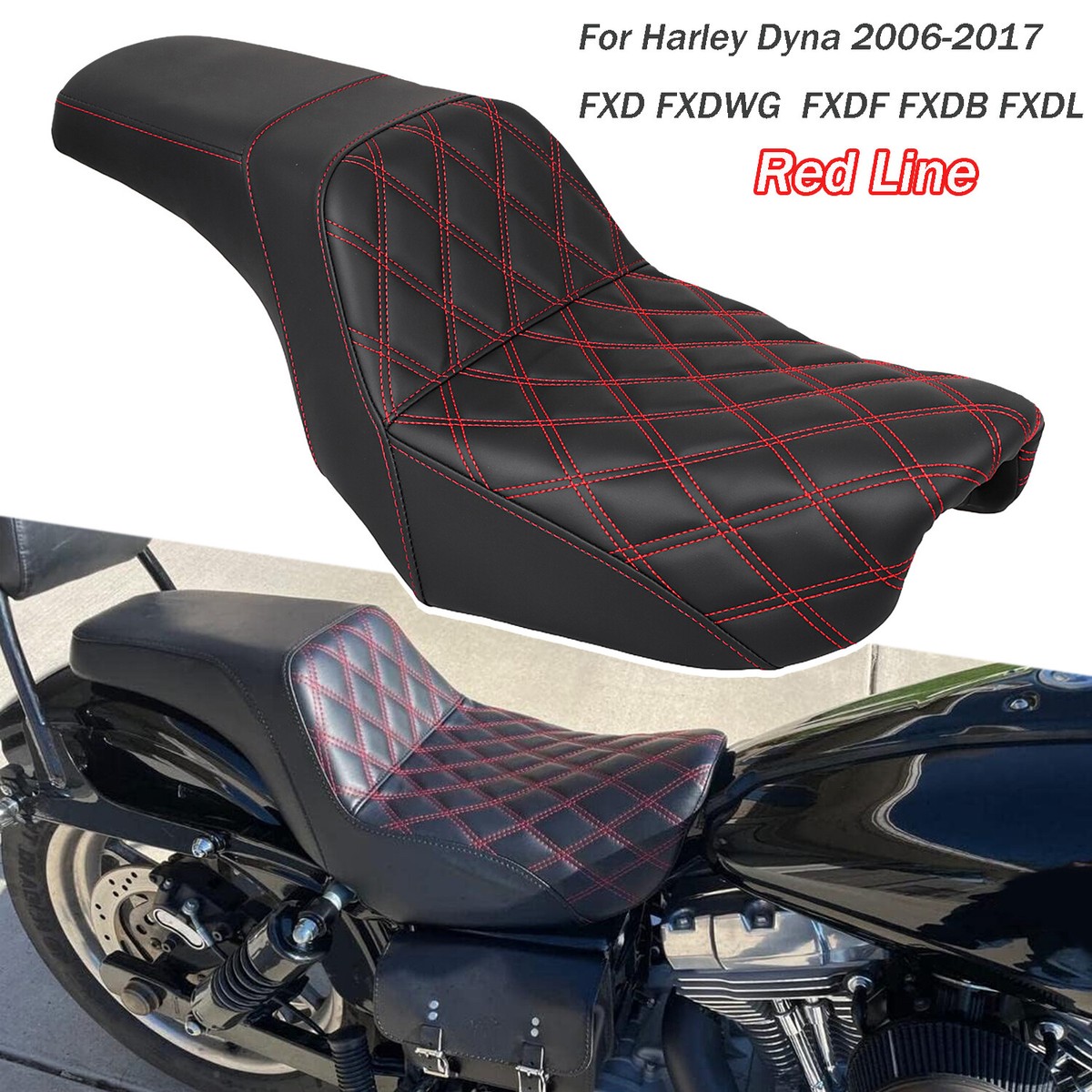 Black+Red Driver & Passenger Seat Fit For Harley Dyna Wide Glide