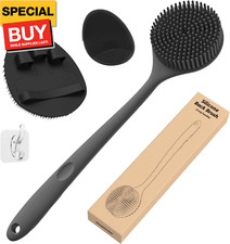 Silicone Back Scrubber Thick Bristles Bath Glove Face Brush Set 3PCS , Sup