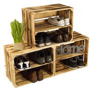 3 X Geflammte Schuhregalkiste Holzkiste Weinkiste Kistenregal