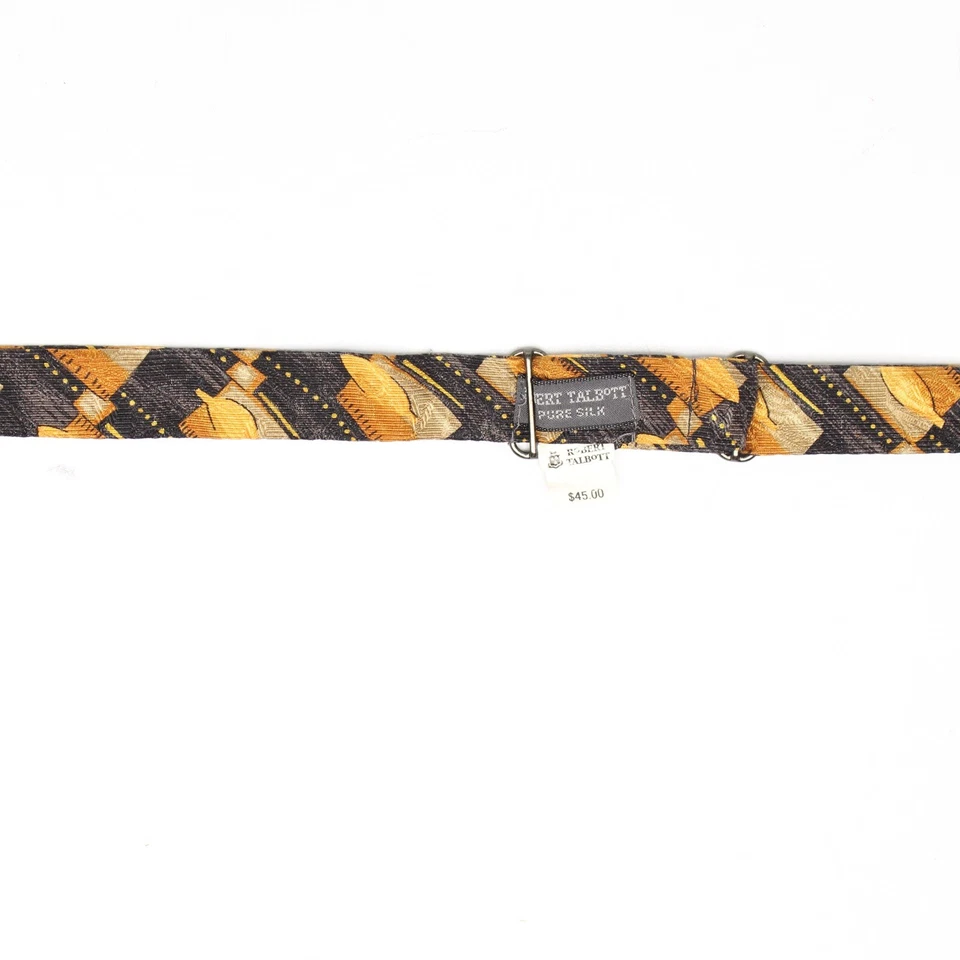 Pajarita de seda Robert Talbott para hombre dorada negra geo hoja estampado mariposa Foto 4 de 4