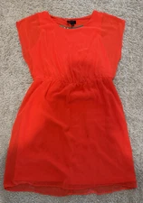 AB Studio Dress Women Size L Neon Orange Knee Length Short Sleeve Cinched