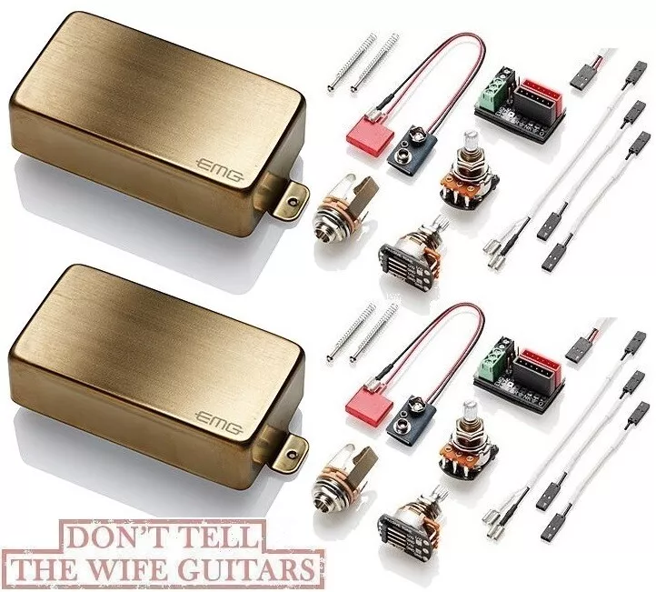 EMG 81 85 BRUSHED GOLD ACTIVE HUMBUCKER PICKUP SET SHORT SHAFT