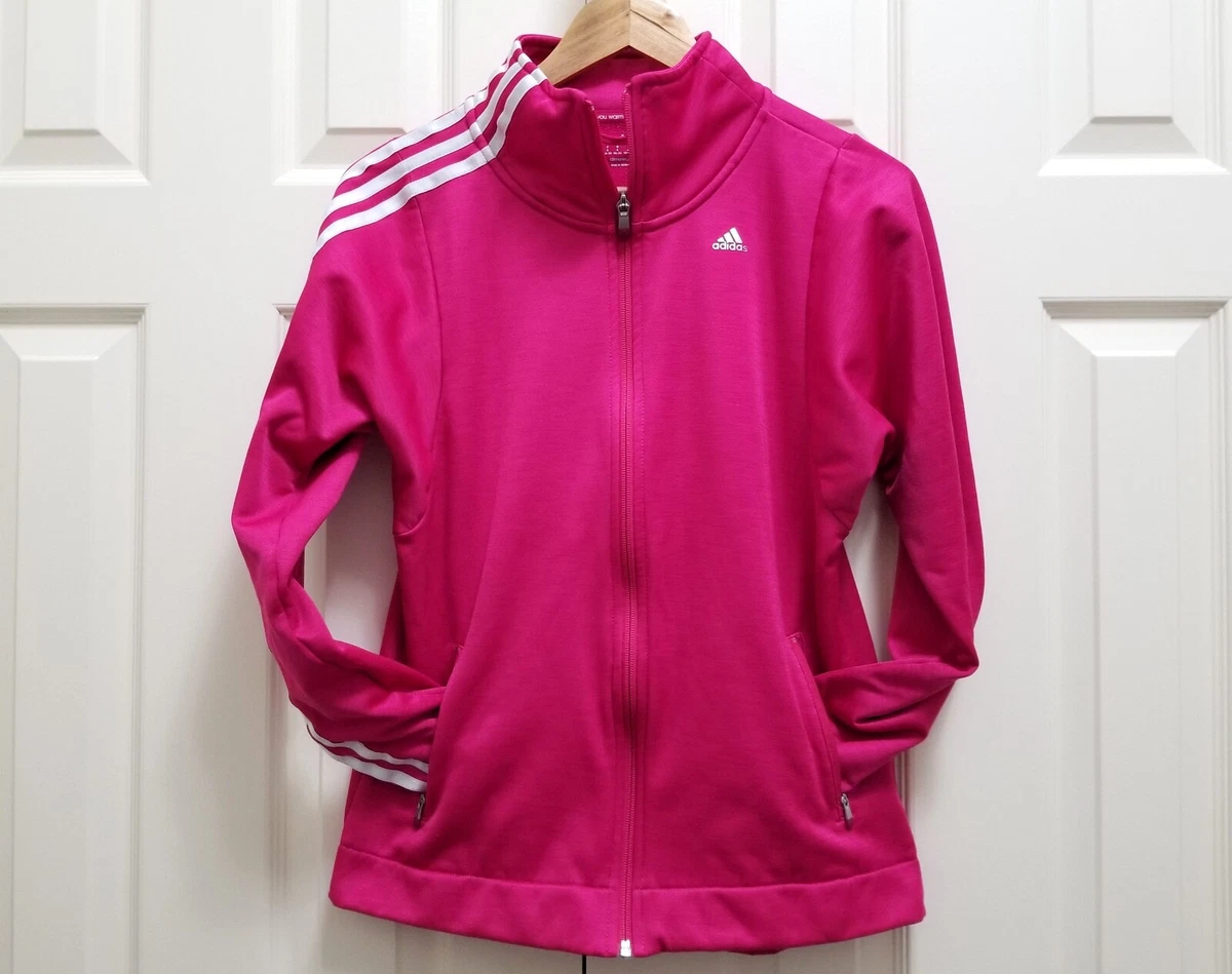 Women s Adidas Climawarm Track Jacket Full Zip Long Sleeves Hot Pink Stripes S